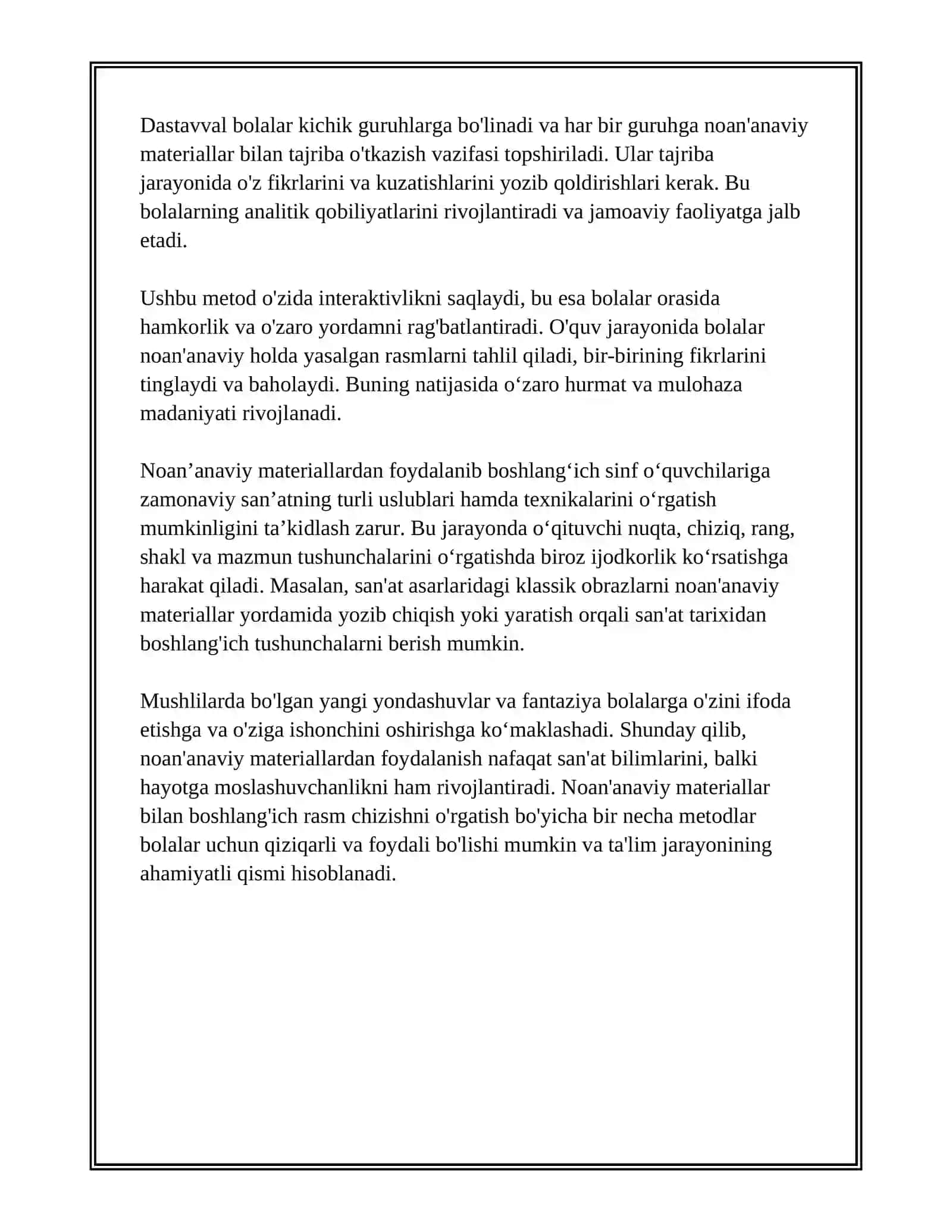 Bolalarni Noanaviy Ashyolar va Texnik Usullar Yordamida Rasm Chizishga O'rgatish Metodlari 4