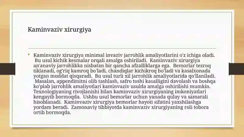O‘tkir qorin muammosi. Kaminvaziv xirurgiya. Peritonitlarda qorin bo‘shlig‘ini drenajlash usullari. 4