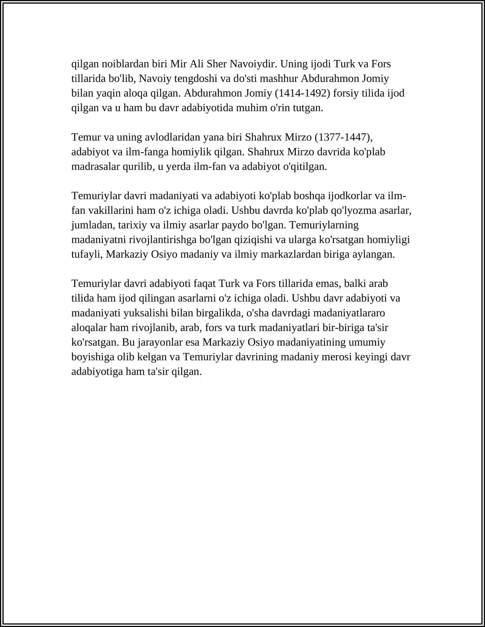 Temuriylar davri o'zbek adabiyoti va uning o'ziga xos xususiyatlari 4