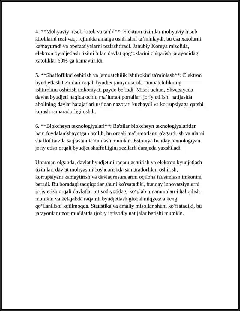 DAVLAT MOLIYASINI RAQAMLASHTIRISH VA ZAMONAVIY TEXNOLOGIYALAR 4