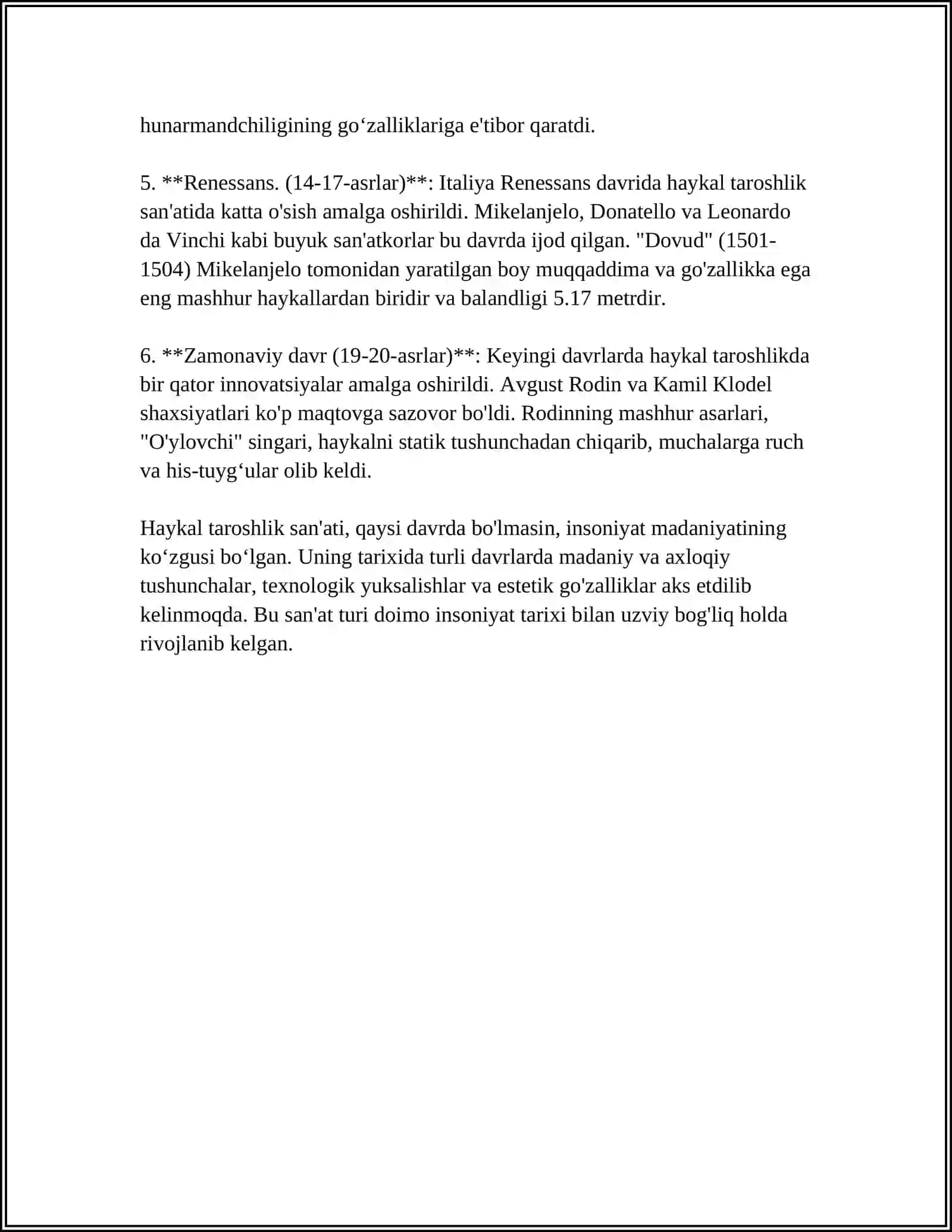 HAYKALTAROSHLARNI UMUMIY ASARLARINI O'RGANISH 4