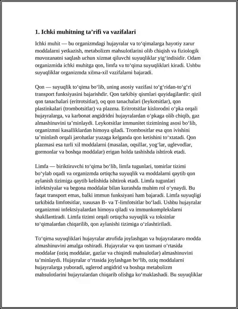ODAM ORGANIZMIDA ICHI MUHIT TOQIMASI. QON VA LINFA 4