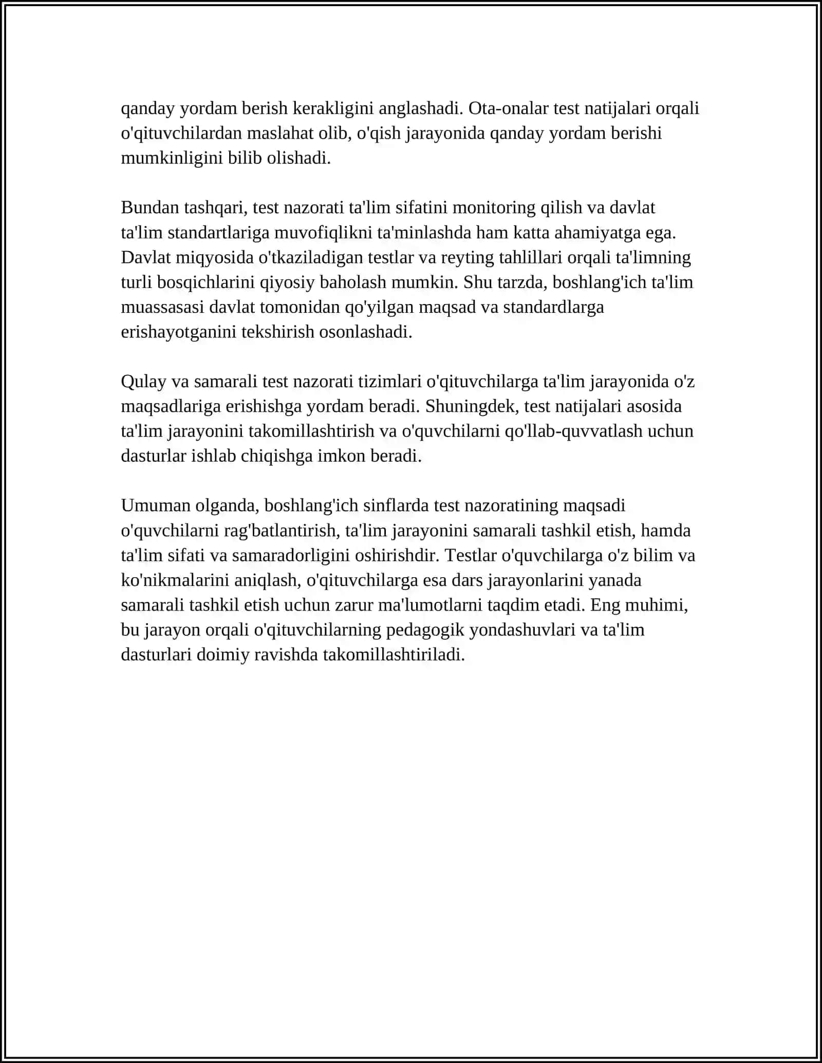 BOSHLANG'ICH SINFLARDA TEST NAZORATIDAN FOYDALANISH METODIKASI 4