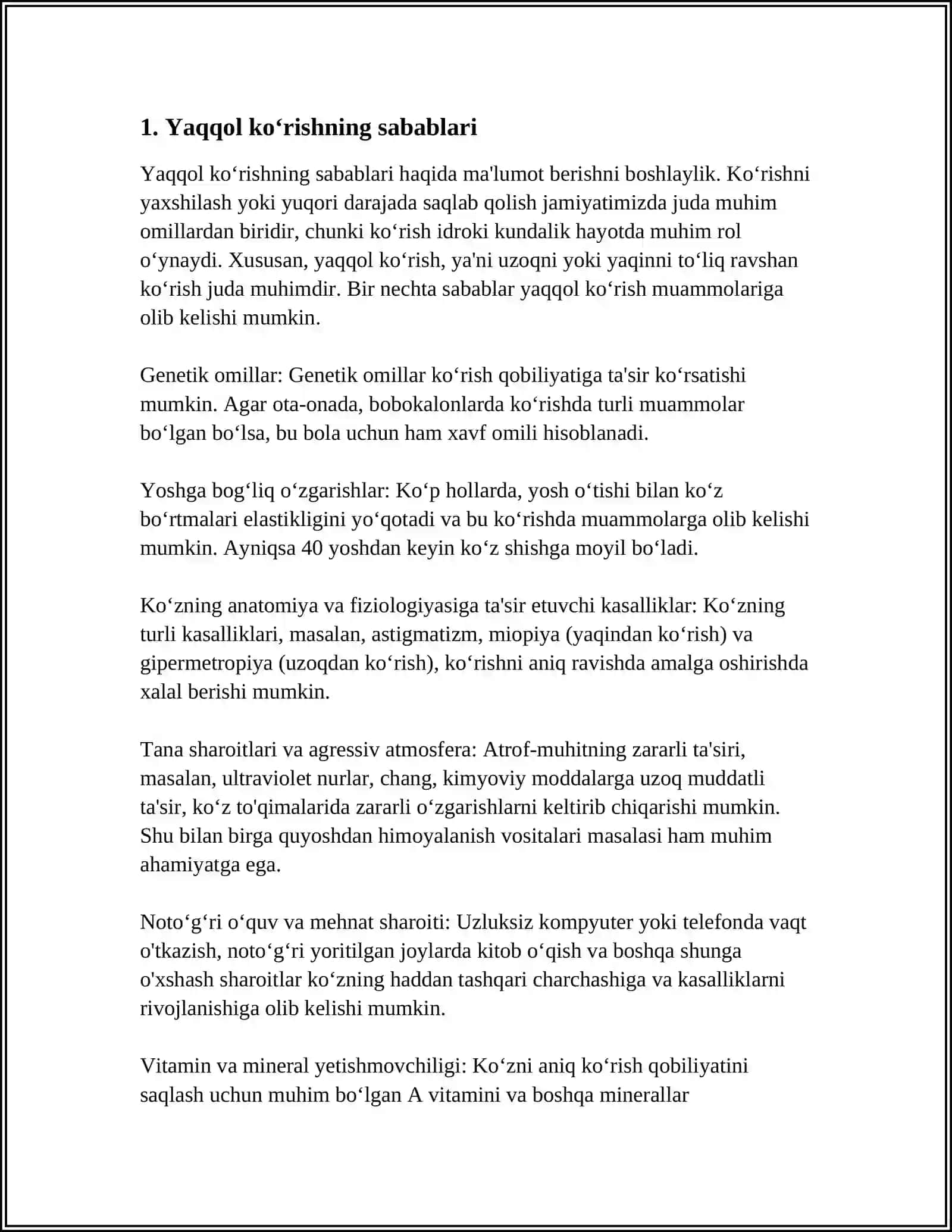 KORISH VA ESHITISH ORGANLARINI XUSUSIYATLARI VA GIGIYENASI. YAQINDAN KORISH VA ULARNI OLDINI OLISH 4