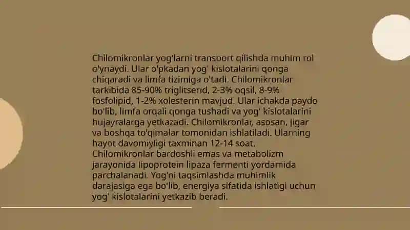 Qonda lipidlarni tashilish shakllari,qon zardobida lipidlar funksiyasini aniqlash usullari 4