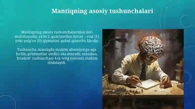Mantiqiy tafakkur shakllari va qonunlarini o'rganuvchi fansohasi 4