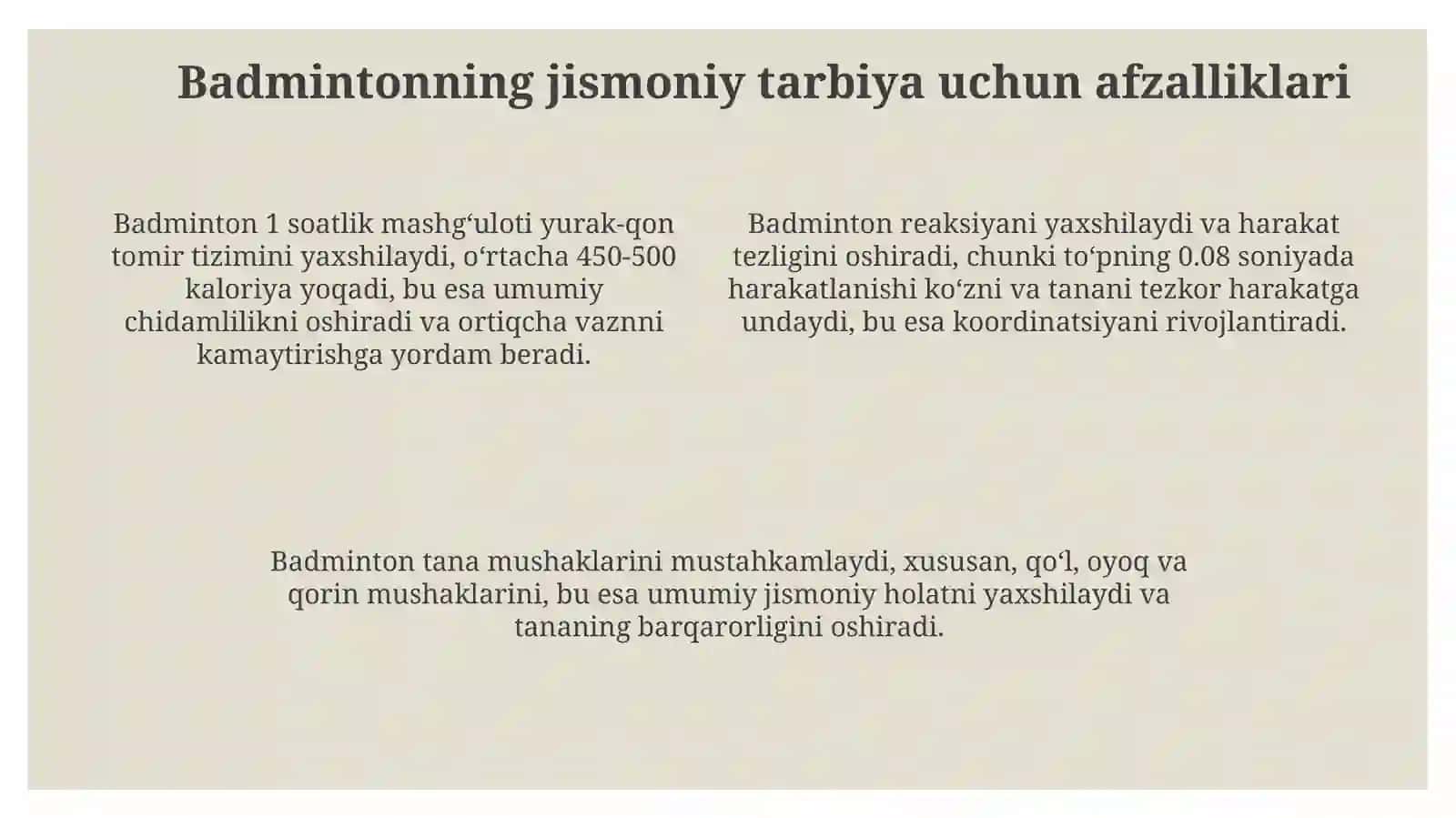 Badmintonning jismoniy tarbiyaga integratsiyasi 4