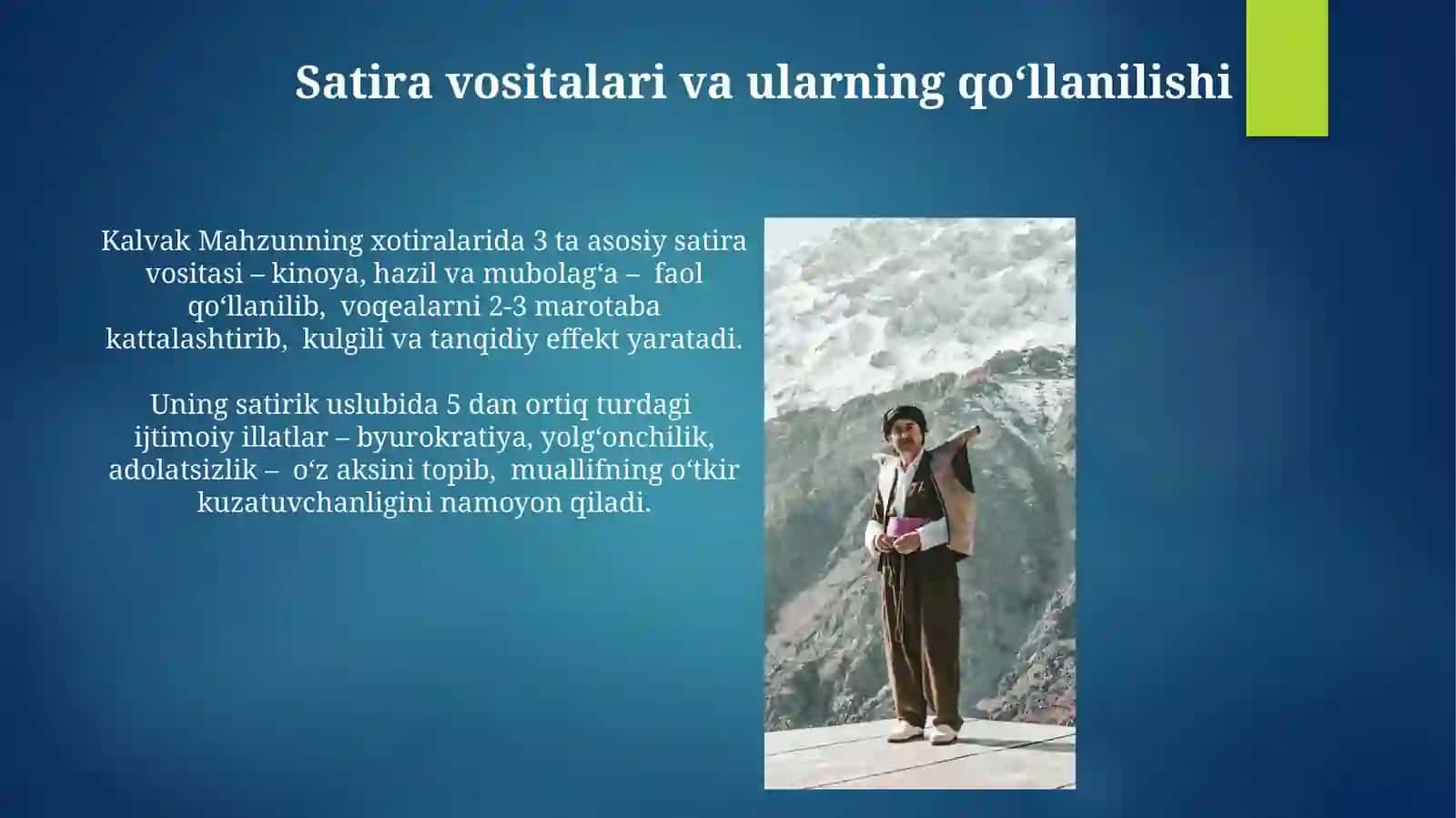Kalvak Mahzunning xotira daftaridan asarida komik-satirik ruh 4