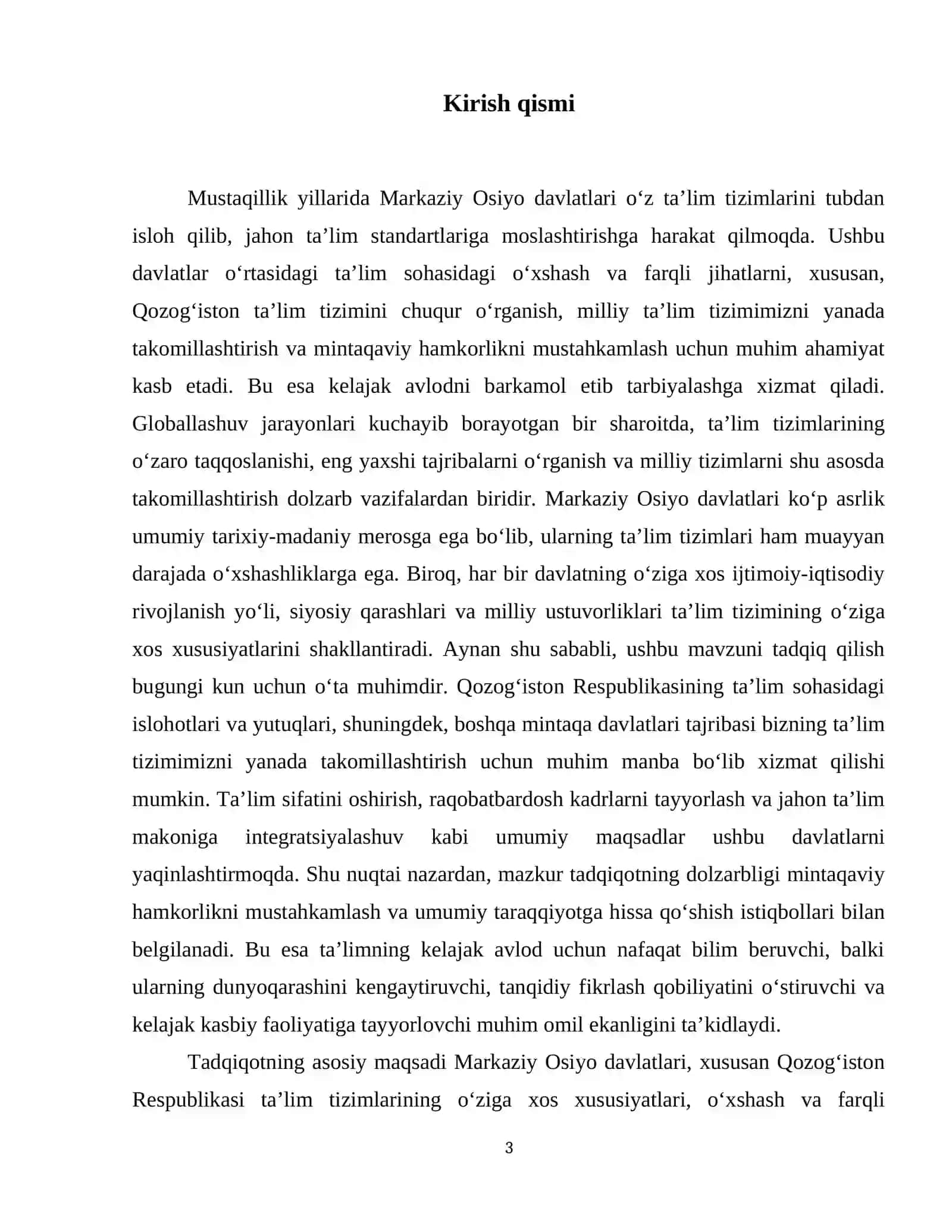 Markaziy Osiyo davlatlari taʼlim sohasidagi oʻxshash va farqli jihatlari.Qozogʻiston talim tizimi 4