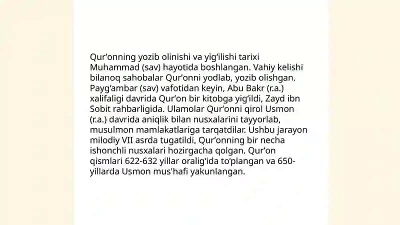 Qurʼon, hadis, fiqh, aqida, ilmlarining shakllanish tarixi 4