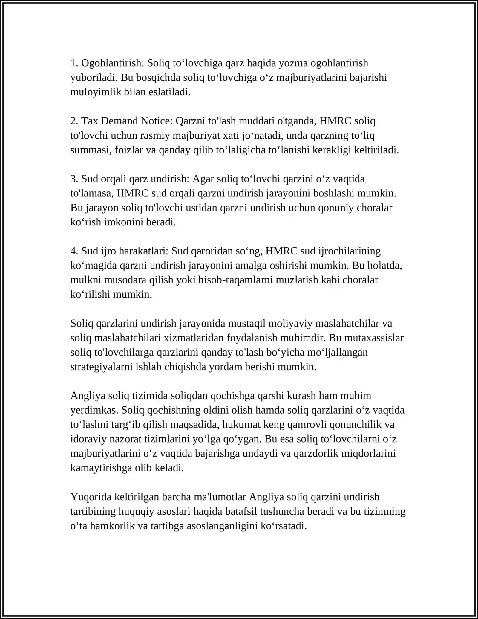 ANGLIYA SOLIQ QARZINI UNDIRISH TARTIBI 4