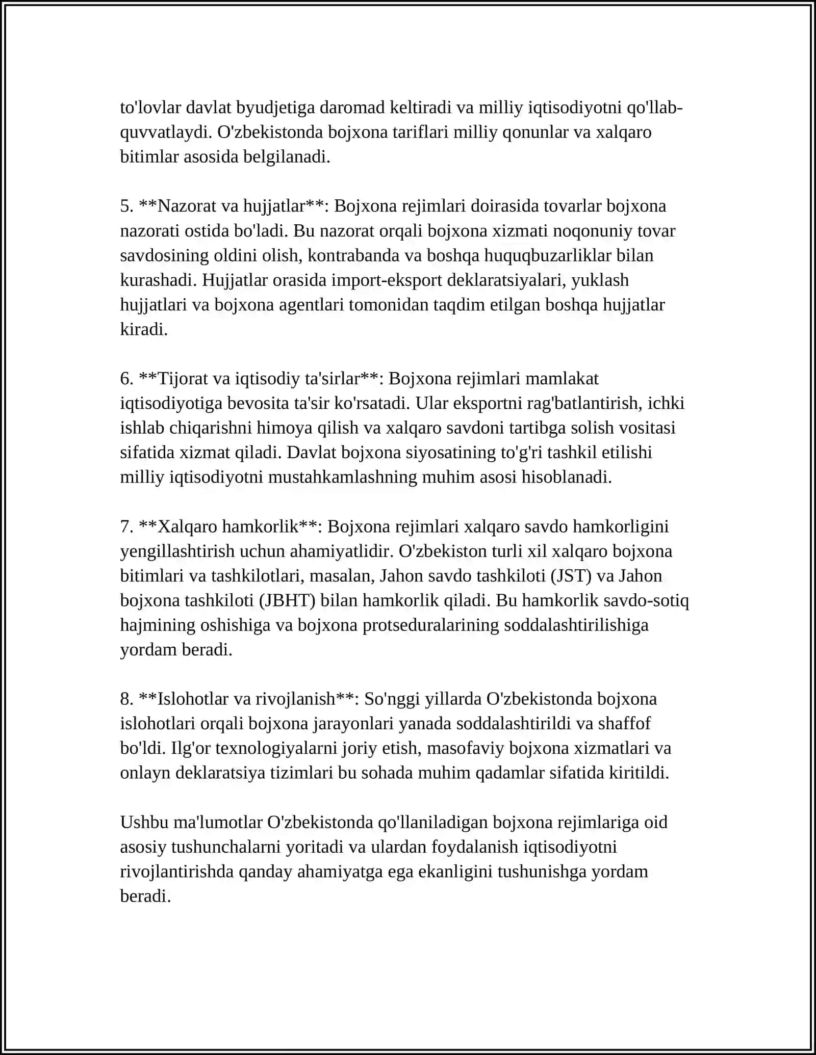 BOJXONA REJIMLARI VA ULARNI QO'LLASH TARTIBI 4
