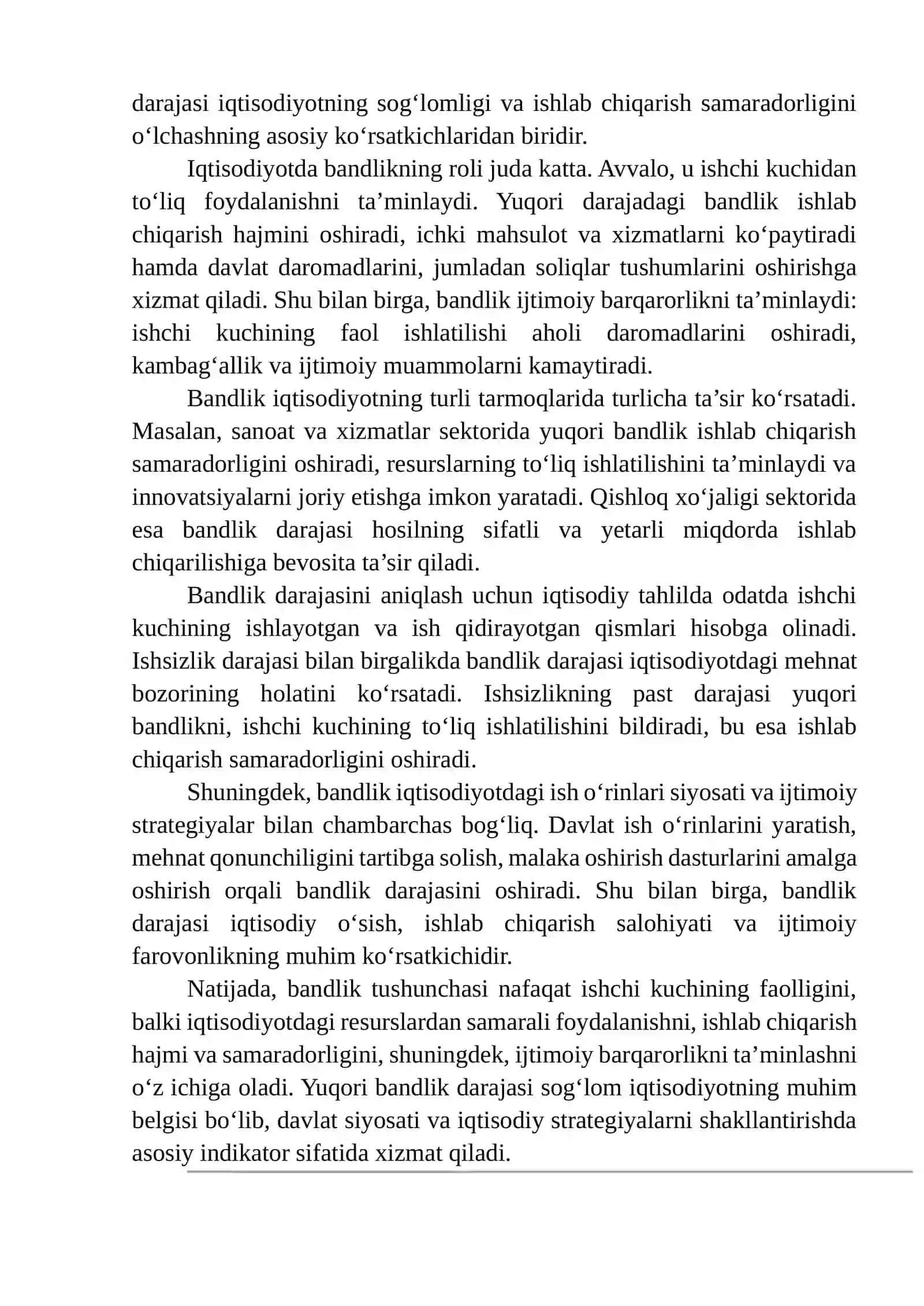 Bandlik darajasi va ishsizlik iqtisodiy farovonlikka taʼsir qiluvchi muhim ko'rsatkichlari 4