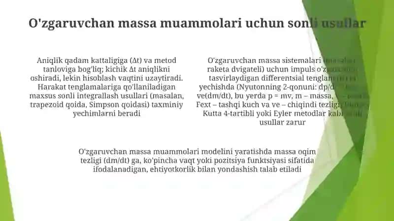 O'zgaruvchan massali jismlar harakati 4