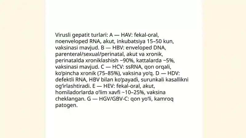 Gepatit tushunchasi turlari va uning qoʻzgʻatuvchisi 4