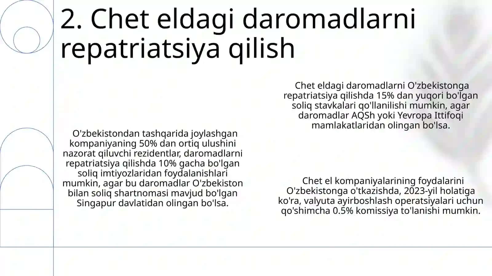 Nazorat qilinadigan chet el kompaniyalarining foydasiga solig solish shartlari va umumiy qoidalari 4
