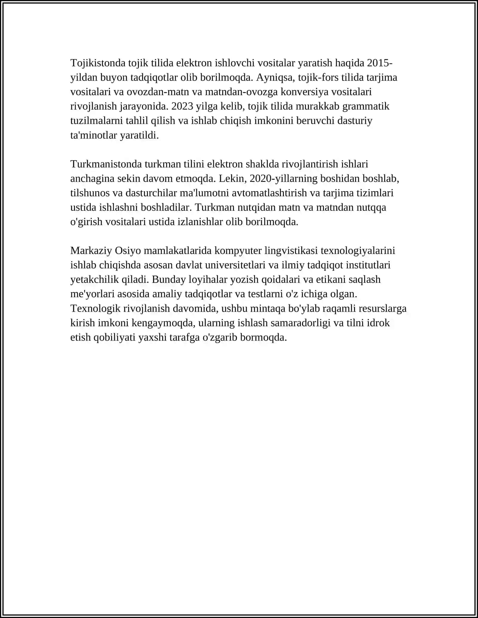 MARKAZIY OSIYO TILSHUNOSLIGIDA KOMPYUTER LINGVISTIKASI BO‘YICHA QILINGAN ISHLAR 4