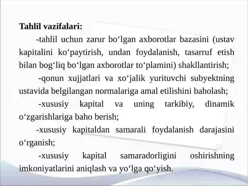 Xususiy kapital tarkibi va uning tahlili 4