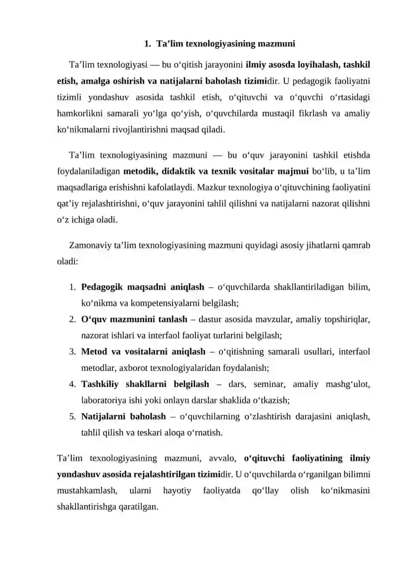 Ta'lim Texnologiyasi Tuzilishini Tushuntirish 4