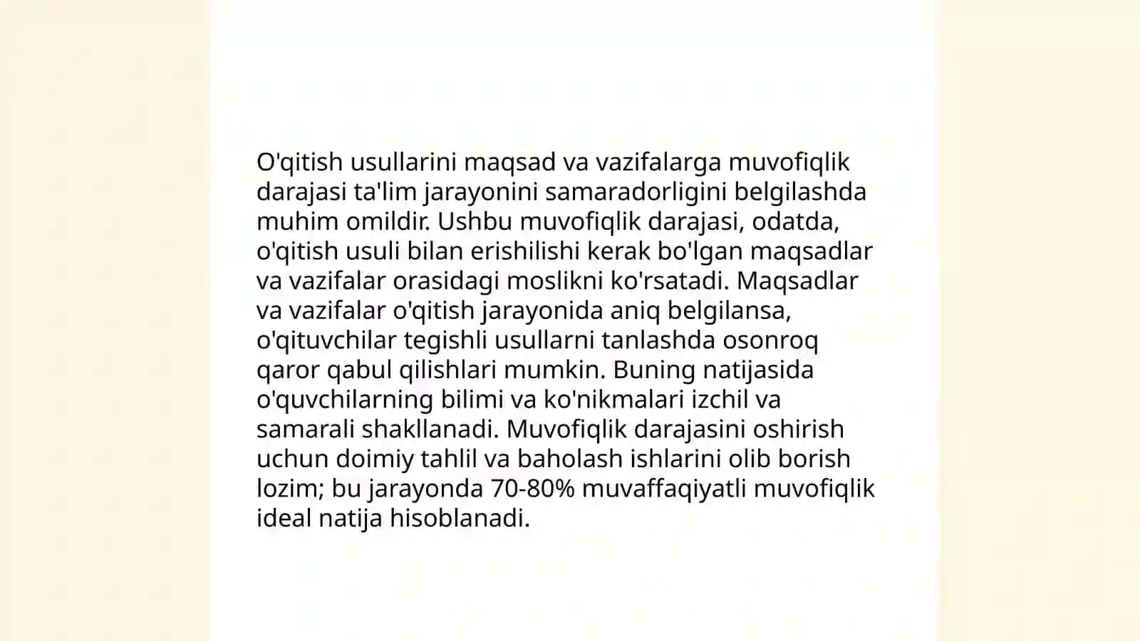 Tanlangan o'qitish vositalari va uslublarining qo'yilgan maqsad va vazifalarga mosligi 4