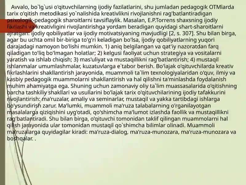 O’qituvchi kreativ solohiyatini rivojlantirish usullari 4