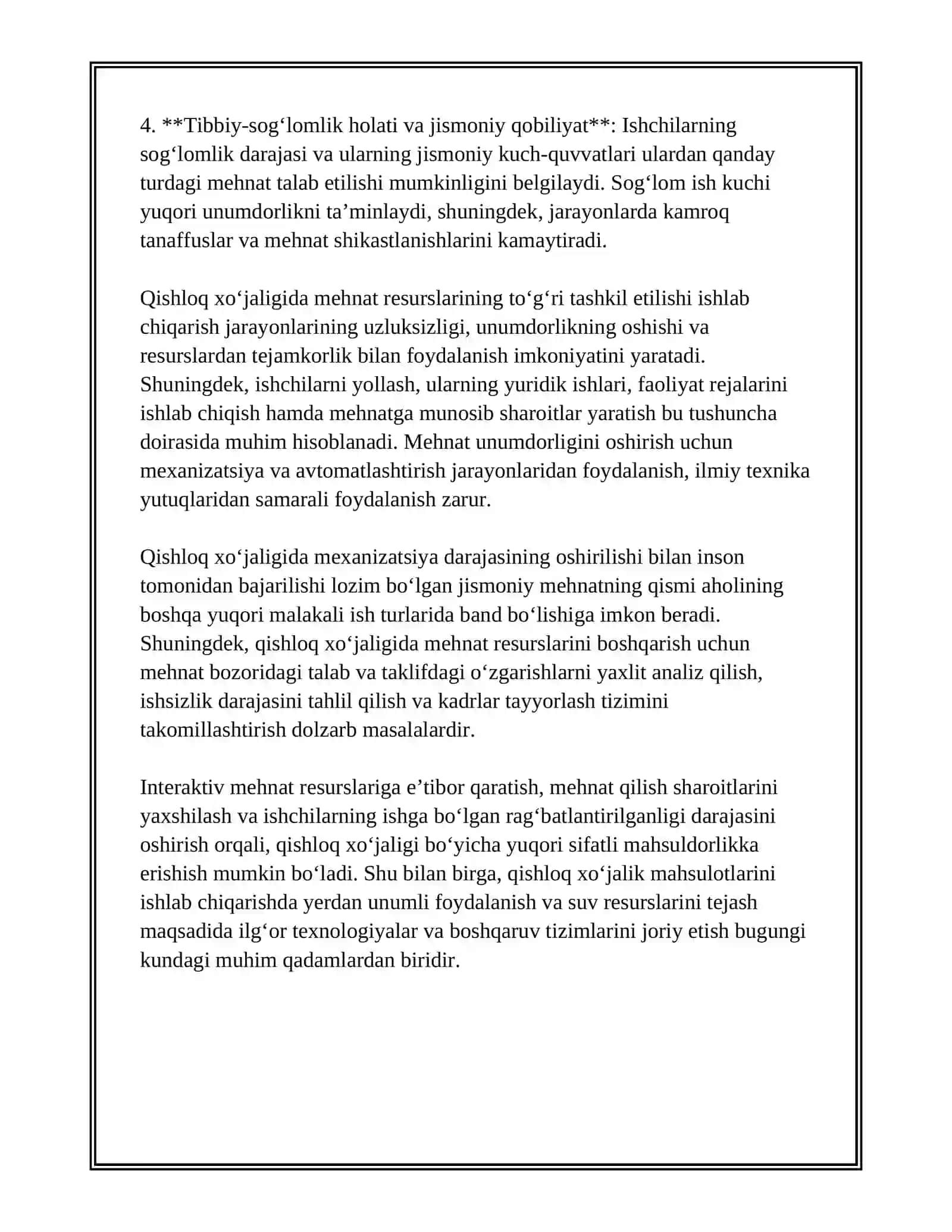 Qishloq xoʻjaligida mehnat resurslari tushunchasi va uning tarkibi 4