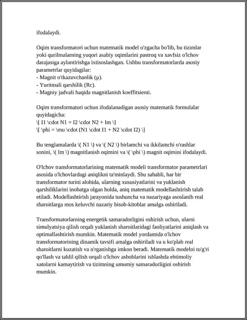 O'LCHOV TRANSFORMATORINING MATEMATIK MODELI 4