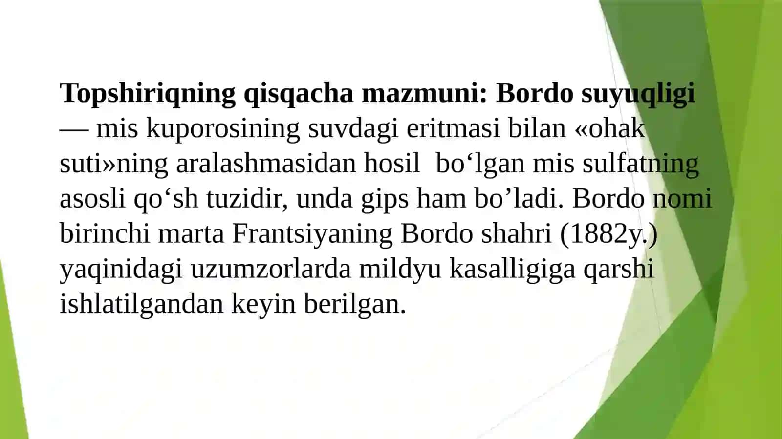 Bordo suyuqligini tayyorlash va uni sifat ko‘satkichlarini aniqlash 4