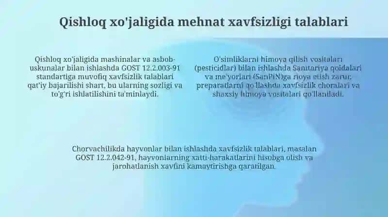 Qishloq xoʻjaligida mehnat muhofazasini tashkil etish 4
