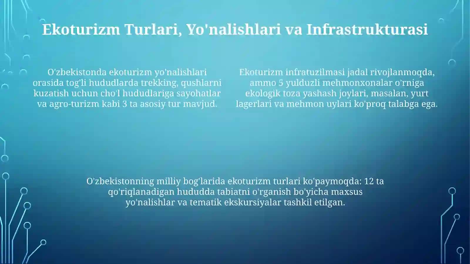 Oʻzbekiston Ekoturizm va uni rivojlantirish omillari 4