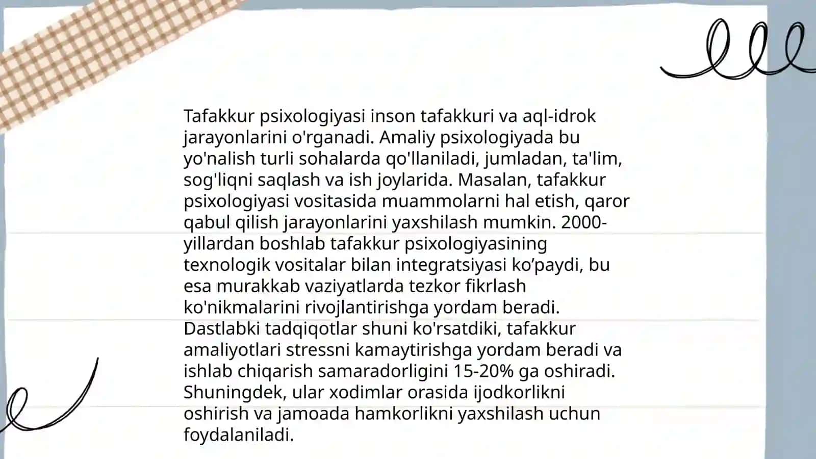Tafakkur psixologiyasi sohasida ishlarning nazariy va amaliy ahamiyati 4
