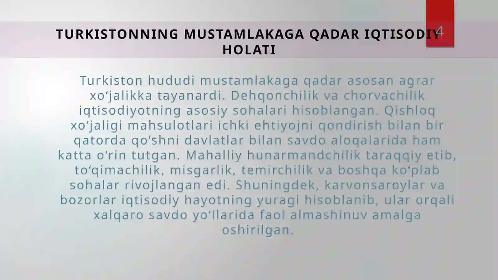Mustamlakada vrida Turkistonda sanoat ishlab chiqarish iqtisodi vatijorat 4