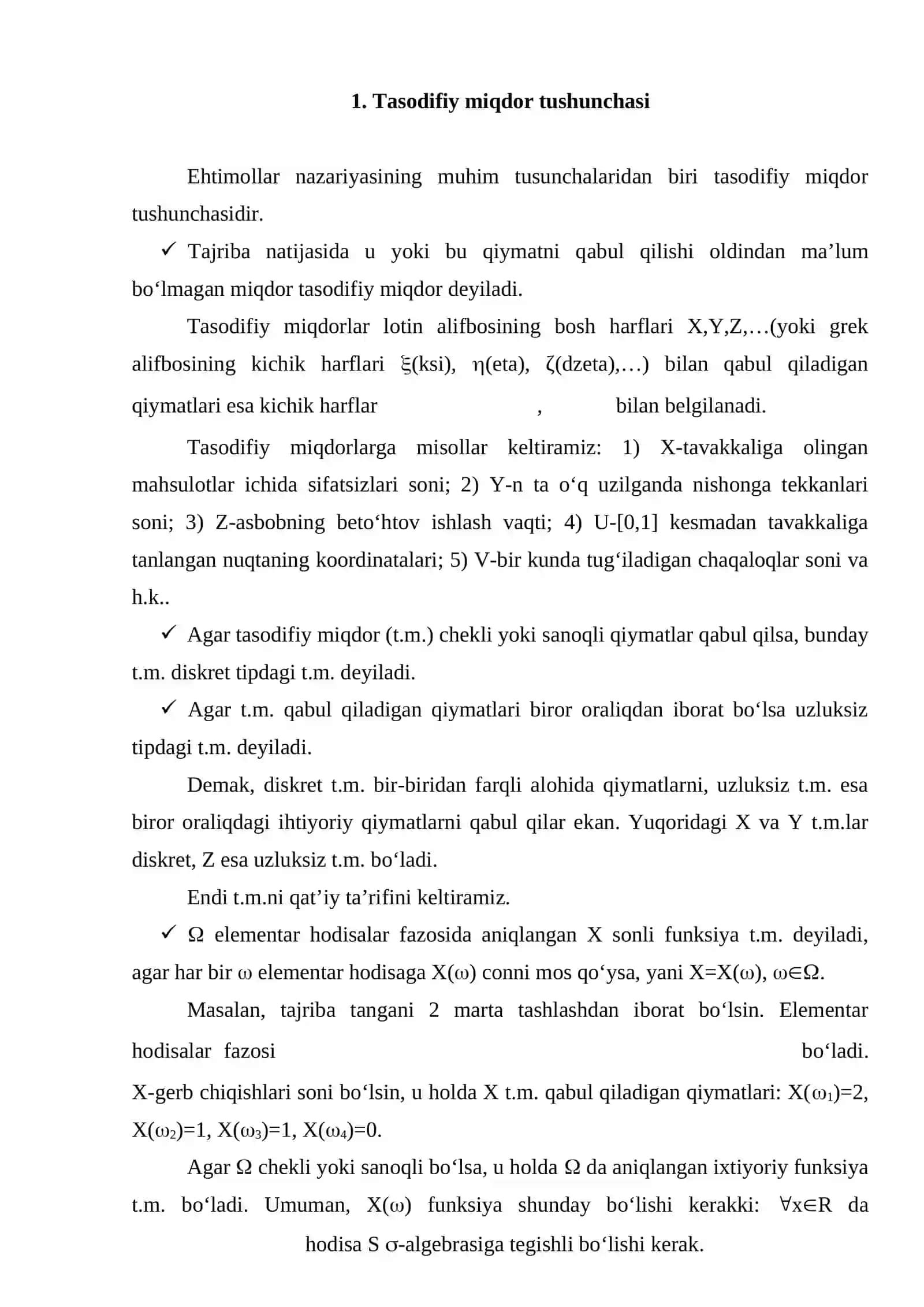 Matematik kutilma yoki dispersiyasi mavjud bo'lmagan tasodifiy miqdorlarga misollar tuzish 4