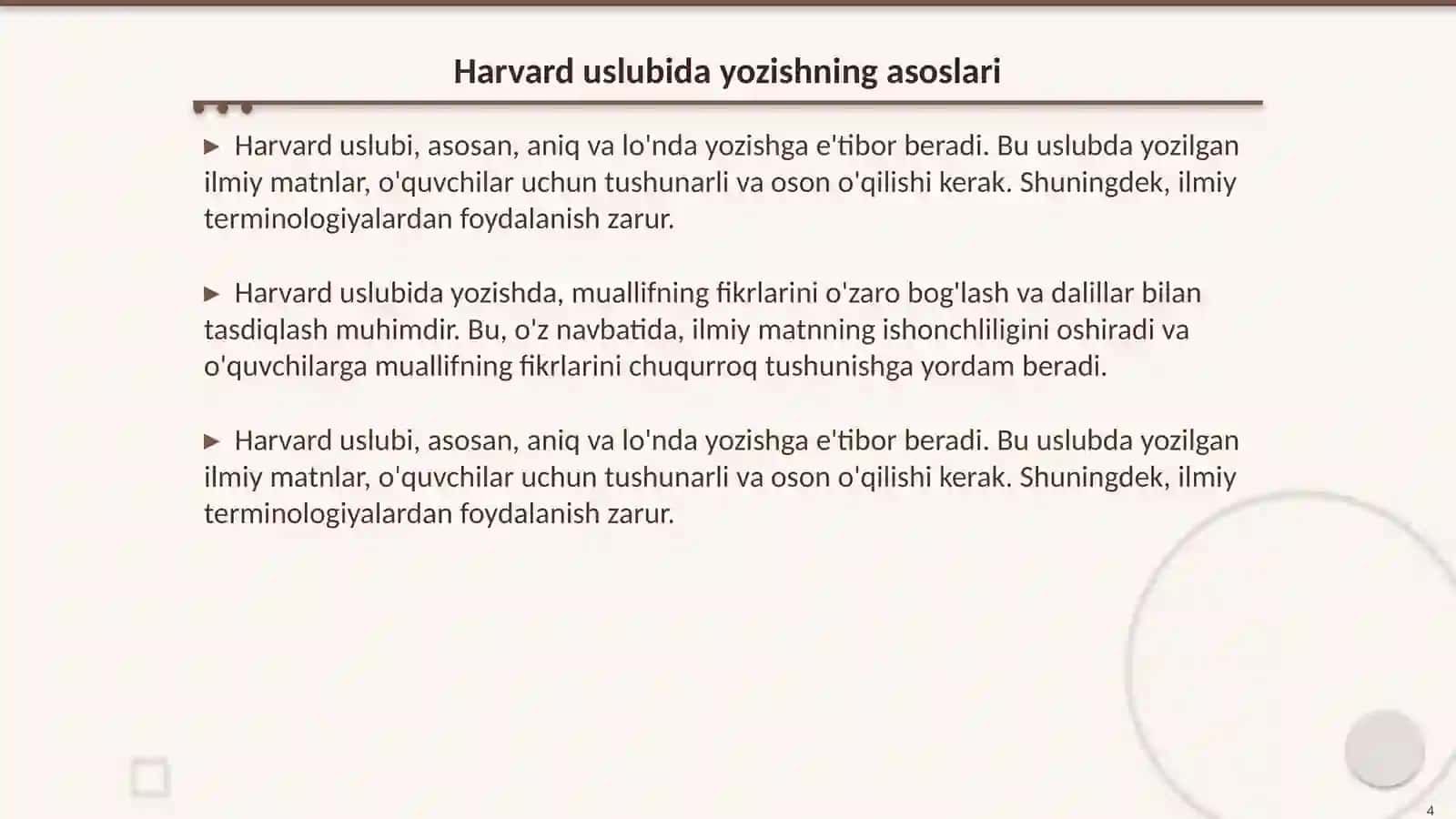 Harvard tajribasida ilmiy matn tayyorlash 4