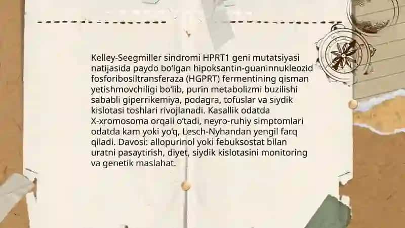 Purin va pirimidin almashinuvining buzilishi bilan bog'liq bo'lgan kasalliklar 4