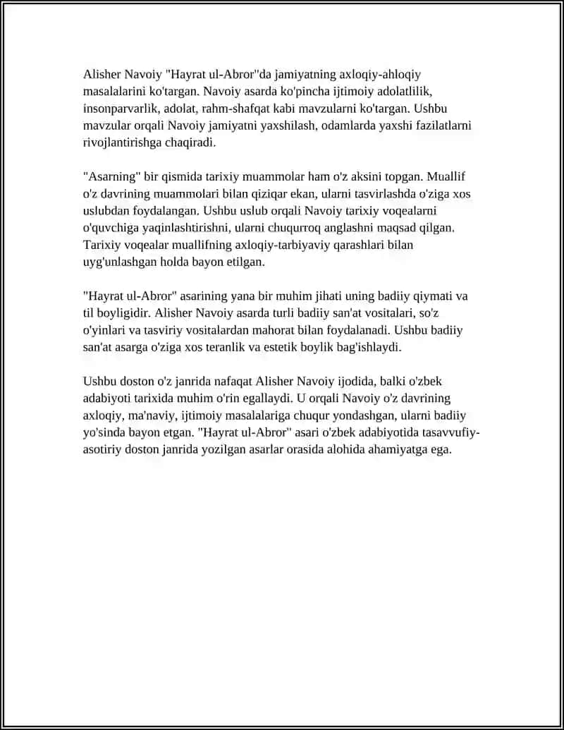 REFERAT Mavzu: HAYRAT UL-ABROR ASARIDA LIRIK CHEKINISH VA ULARNING BADIIY XUSUSIYATI 4