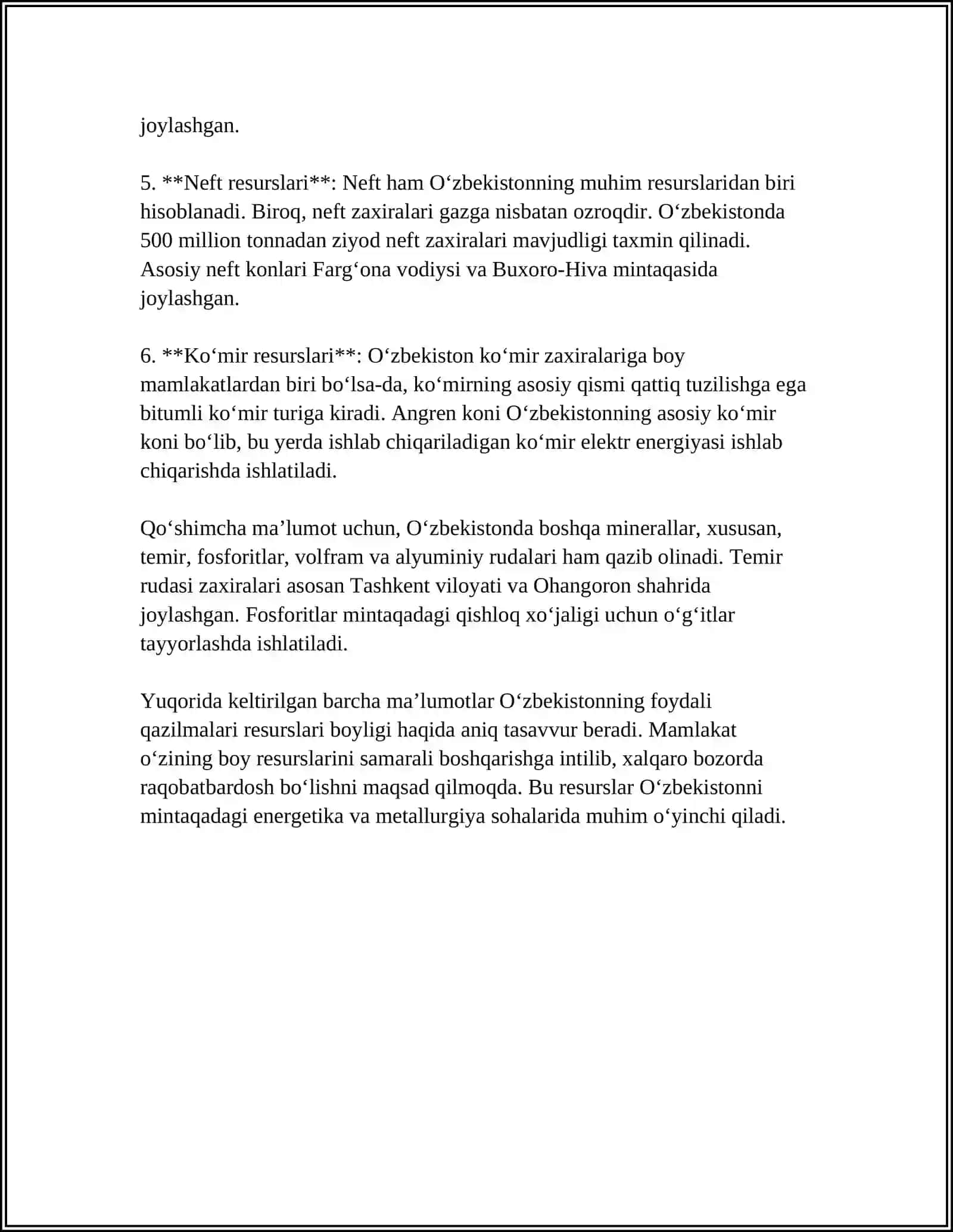 O'zbekistonning foydali qazilmalari haqida ma'lumotlar 4