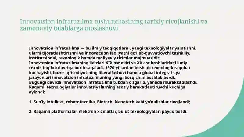 Innovatsion faoliyat infratuzilmasining iqtisodiy rivojlanishdagi ahamiyati 4