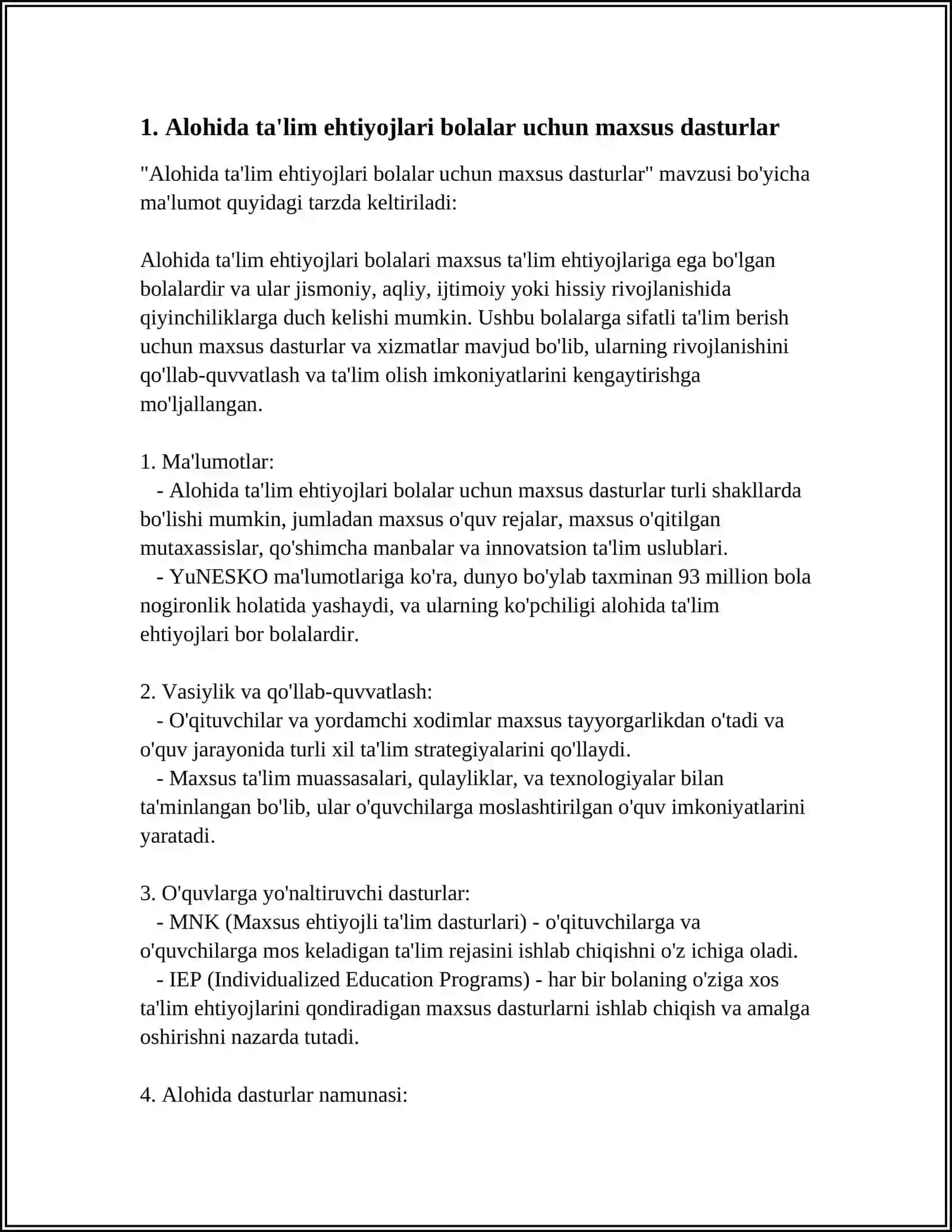 ALOHIDA TA'LIM EHTIYOJILARI BOLALAR UCHUN MAXSUS DASTURLAR 4