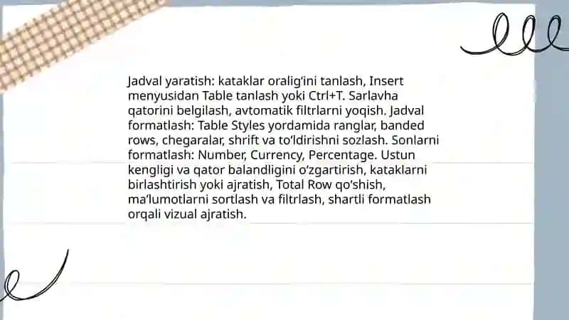 Excel dasturi (Elektron jadvallar) 4