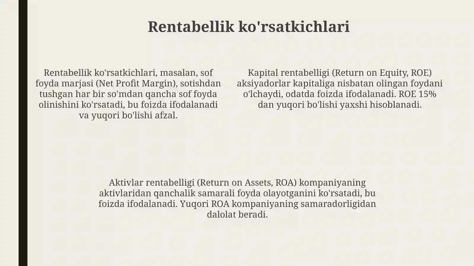 Investitsiya foydasi va aktivlardan foydalanish tahlili 4