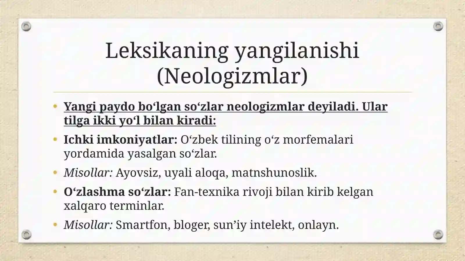 O'zbek tili leksikasida eskirish va yangilanish jarayonlari 4
