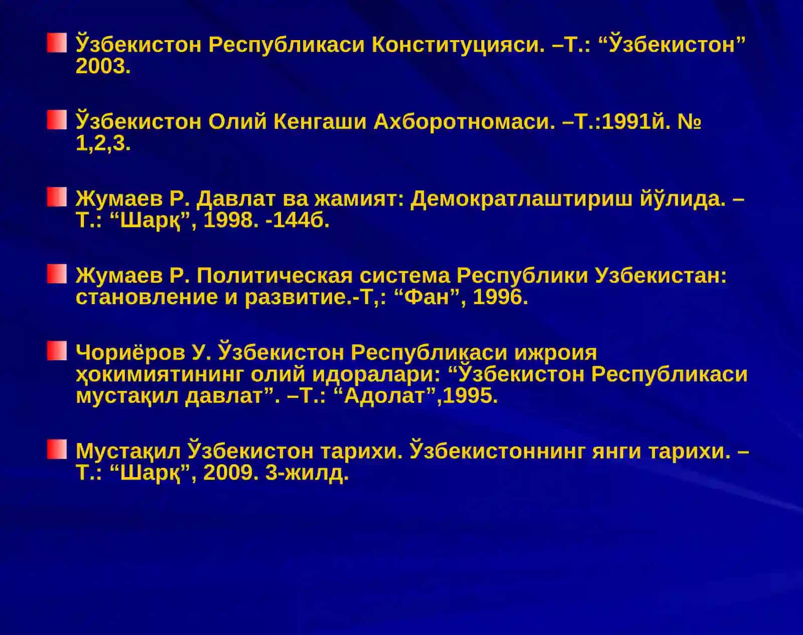 Ўзбекистонда ҳуқуқий, демократик давлат қурилиши. Фуқаролик жамияти асосларининг шакллантирилиши 4