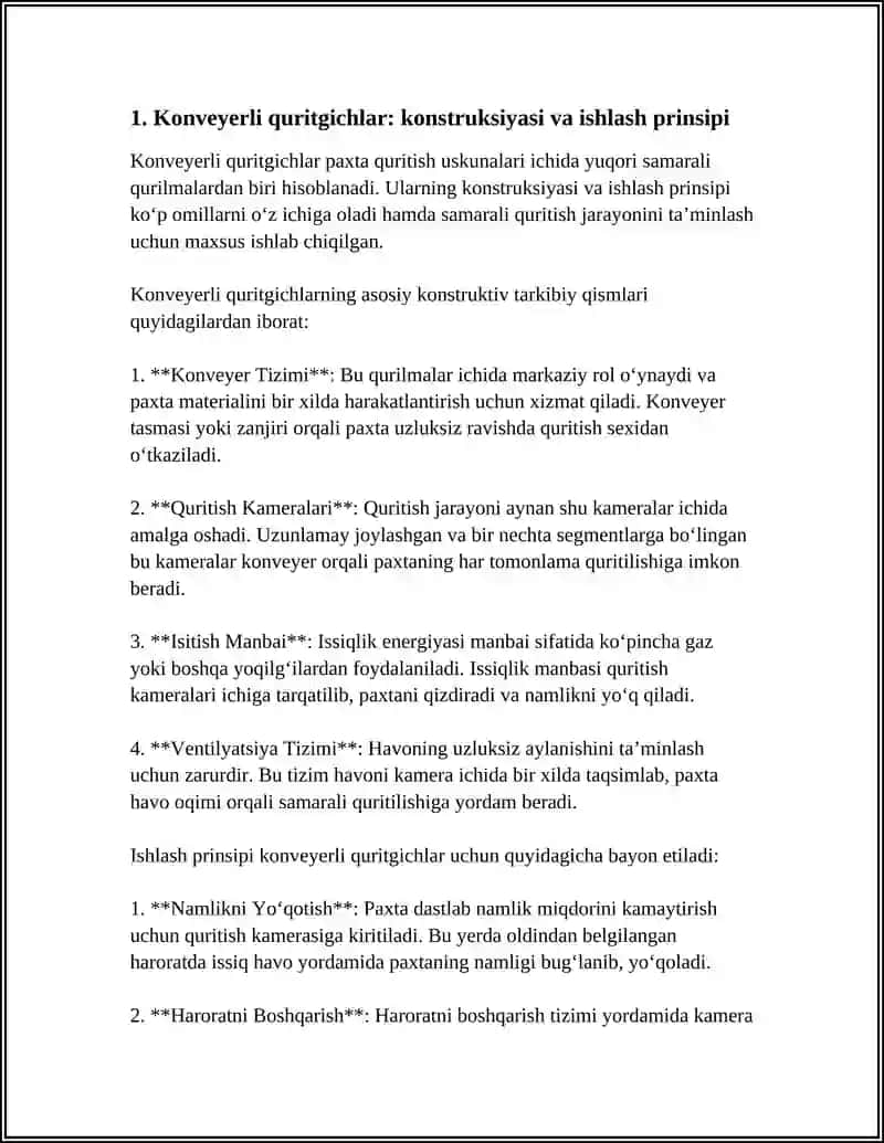 PAXTA QURITISH USKUNALARI VA ULARNING ISHLASH PRINSIPLARI KONVEYERLI QURITGICHLAR, KAMERALI QURITGICHLAR HAVO OQIMI VA XARORATNI BOSHQARISH TIZIMI 4
