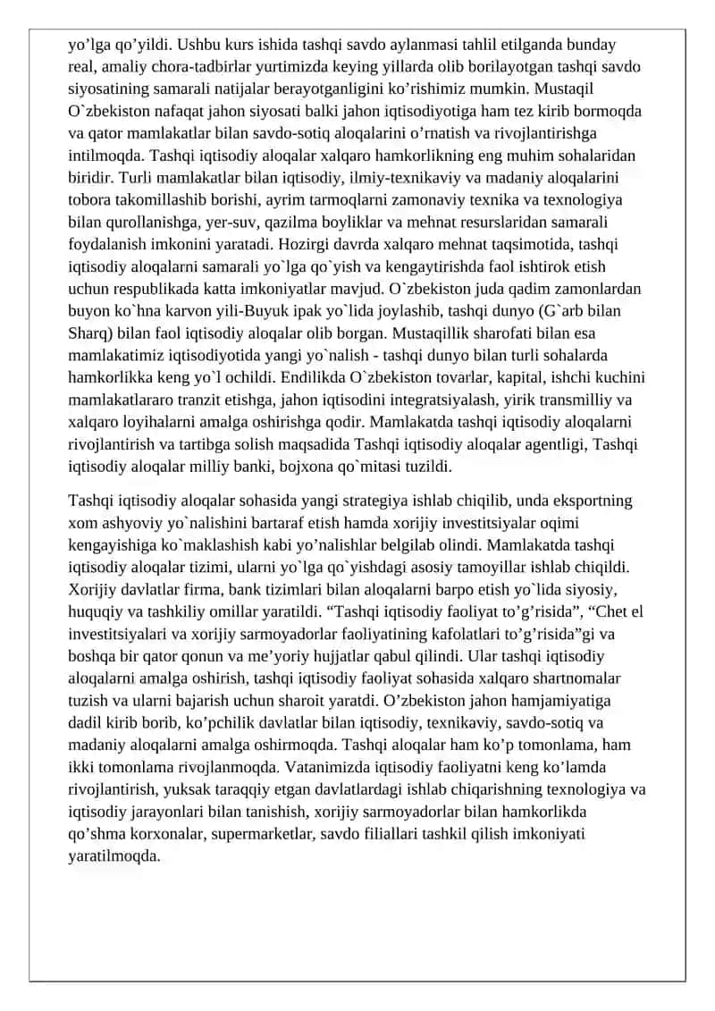 O’zbekistonda tashqi savdo geografiyasining sifat jihatidan o’zgarib borishi 4