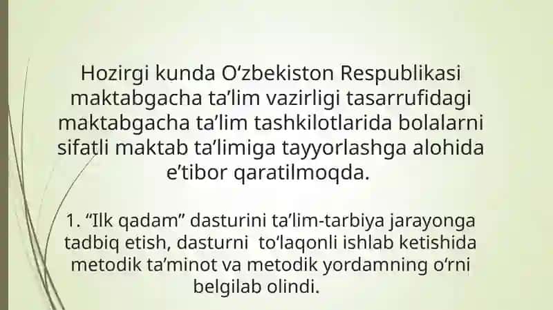 Maktabgacha yoshdagi bolalar ilk qadam dasturini ahamiyati 4