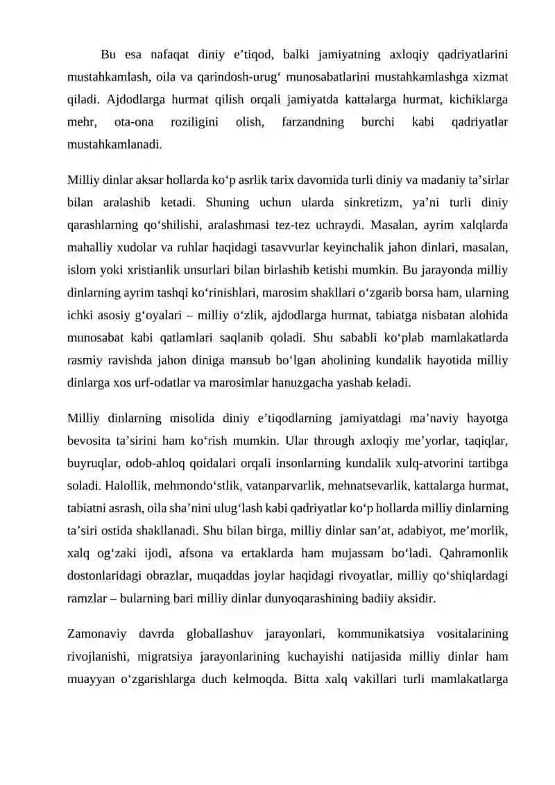Mavzu milliy dinlar 4
