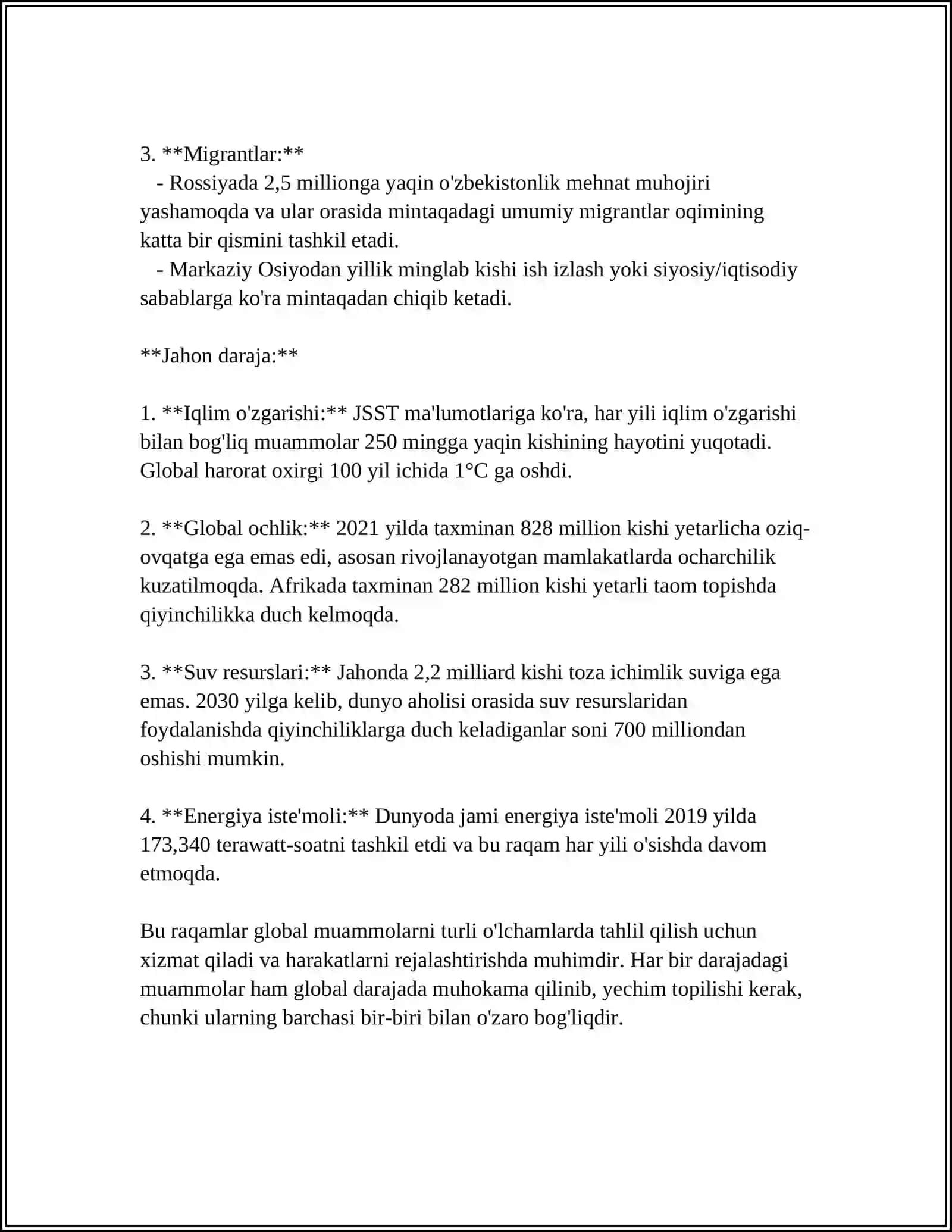 GLOBAL MUAMMOLARNING TURLI DARAJALARI 4