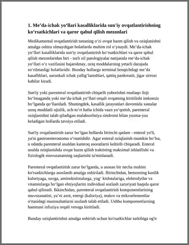 ME’DA ICHAK YOʻLLARI MUAMMOLARI.SUNIY OVQATLANTIRISH 4