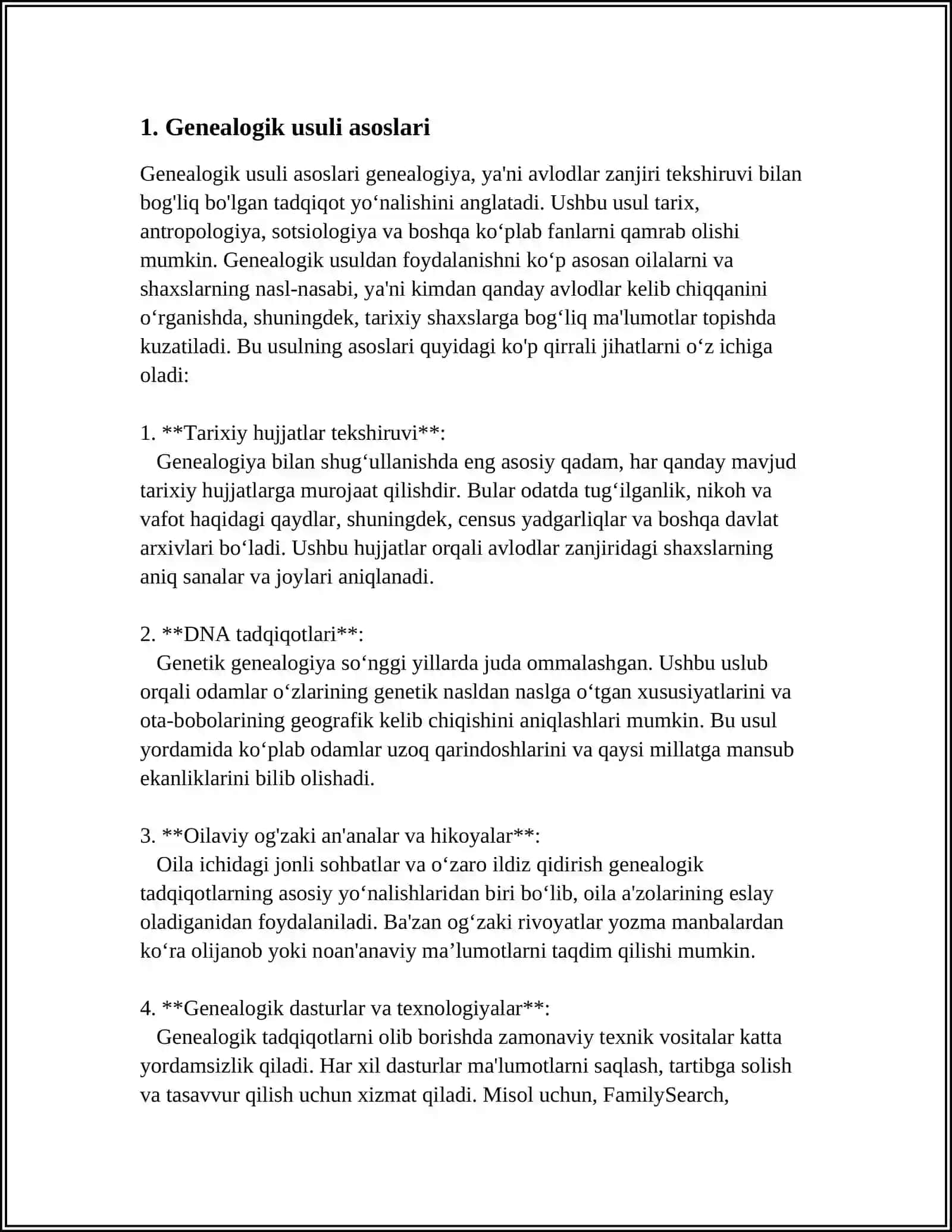 ODAM GENITIKASINING OʻRGANISH USULLARI: GENEALOGIK, POPULYASION, STATISTIK VA EGIZAKLAR USULI 4